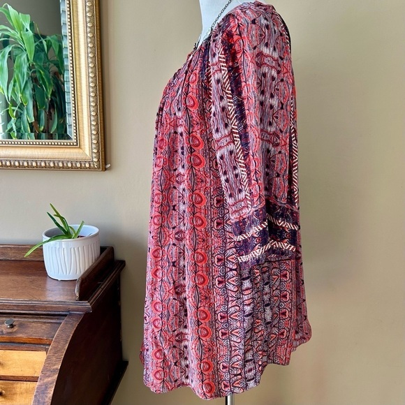 Anthropologie Bhanuni by Jyoti Aleksa Tunic Blouse Split Tie Neck A-Line Swing L - Picture 6 of 14